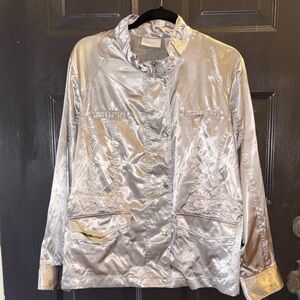 Chico’s Claira Sporty Sheen Jacket Size 3 Halite Silver Metallic Utility NWT